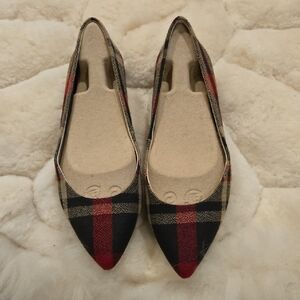 Nine West Red and Black Plaid Flats